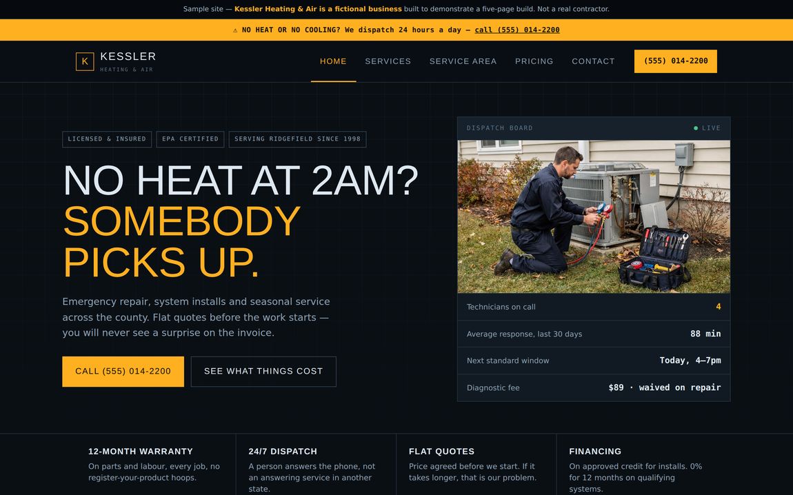 Kessler Heating and Air sample website