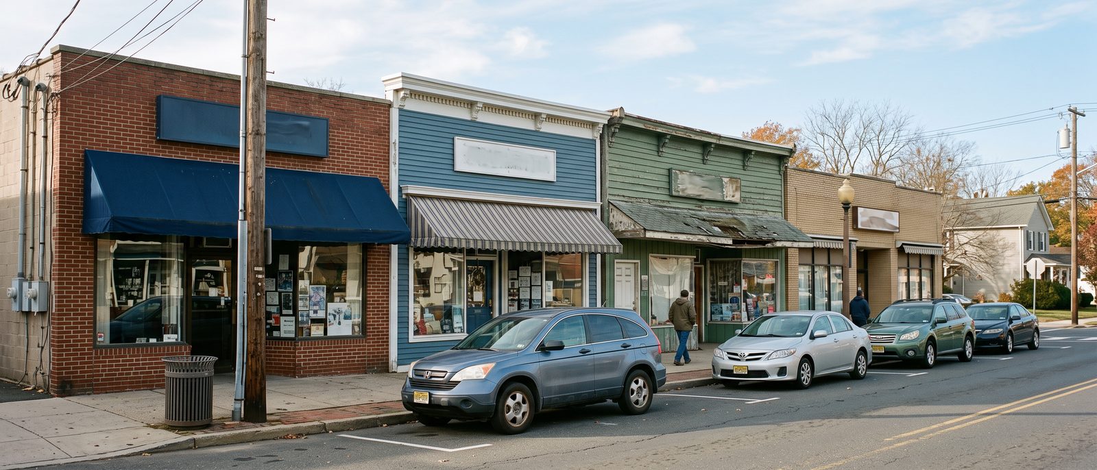 Main street shopfronts in a Monmouth County town