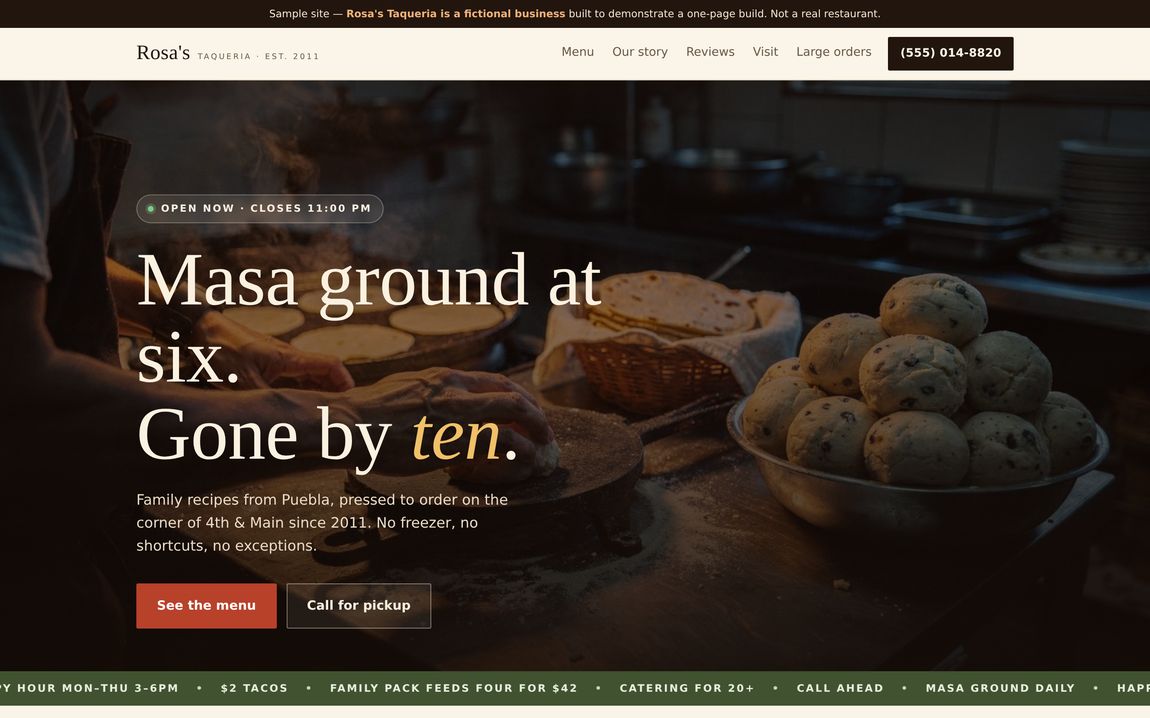 Rosa's Taqueria sample website